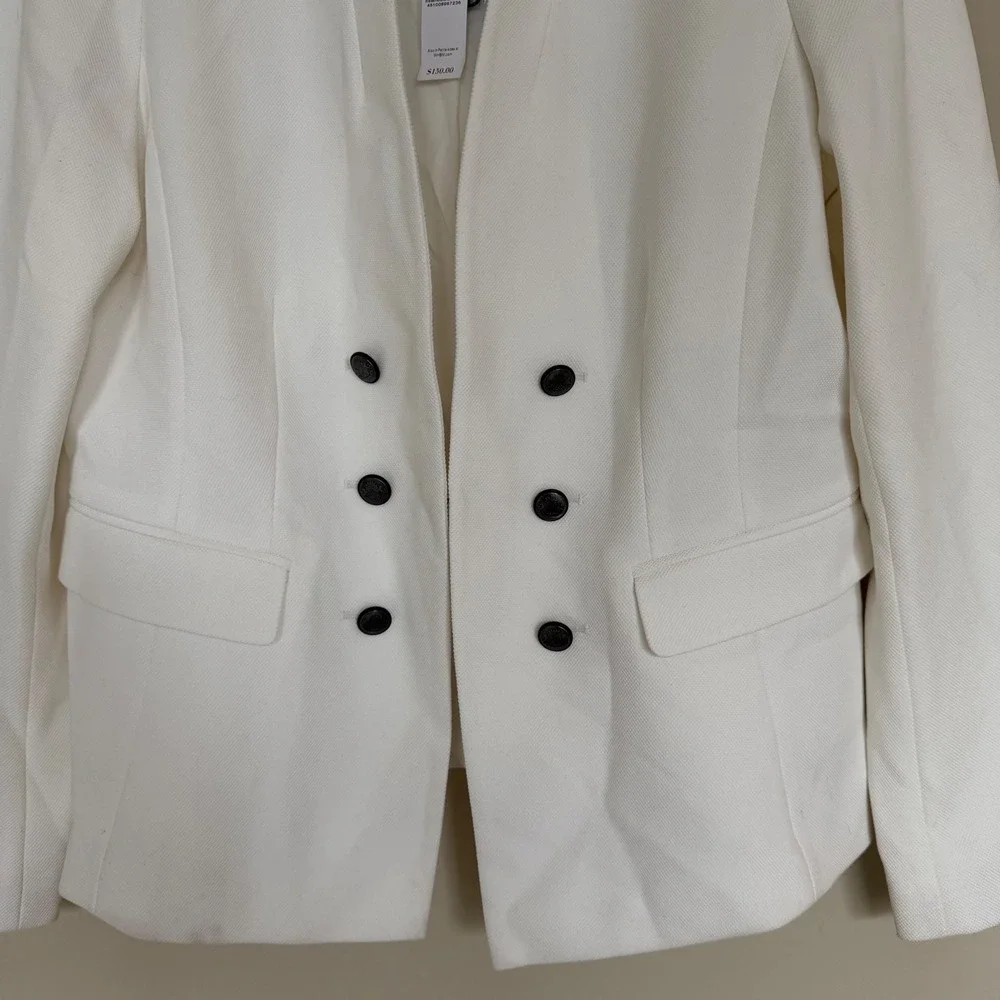 White House Black Market White Textured Blazer 16 Hook & Eye Closure Office NWT - Picture 4 of 8